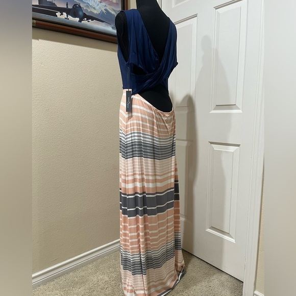 MARKET SPRUCE Blue Top Striped Skirt Maxi Dress Sz XXL Cute Back Elastic Waist - Picture 9 of 9